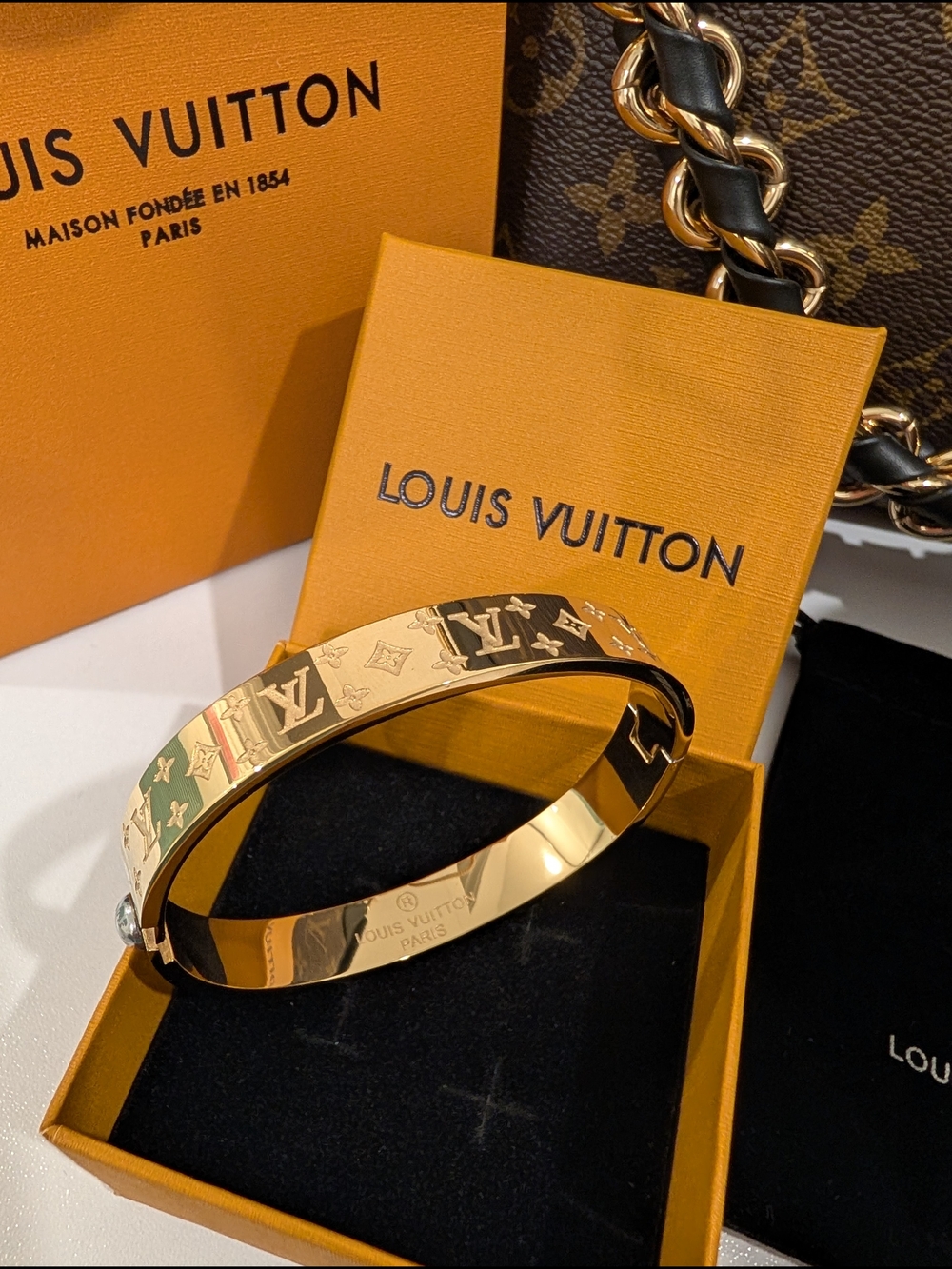 Louis Vuitton Gold Monogram Engraved Bangle Bracelet - Picture 6 of 6